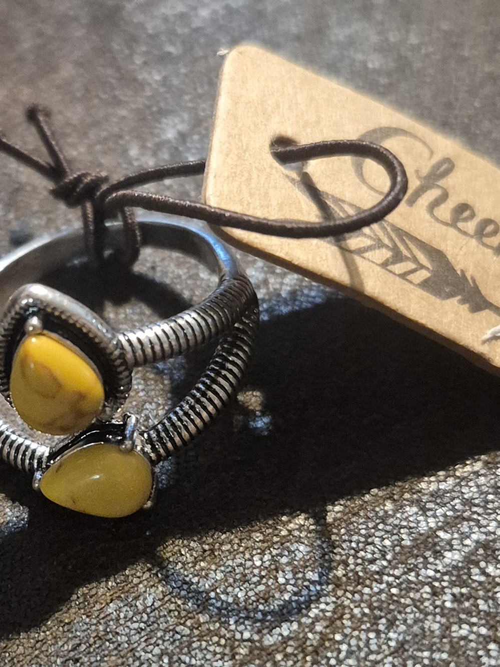 Yellow Teardrop Double-Stack Silver Ring